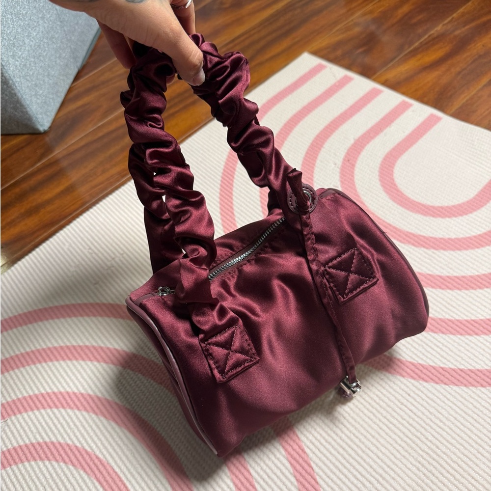 Satin Barrel Handbag in Burgundy - Picture 4 of 5